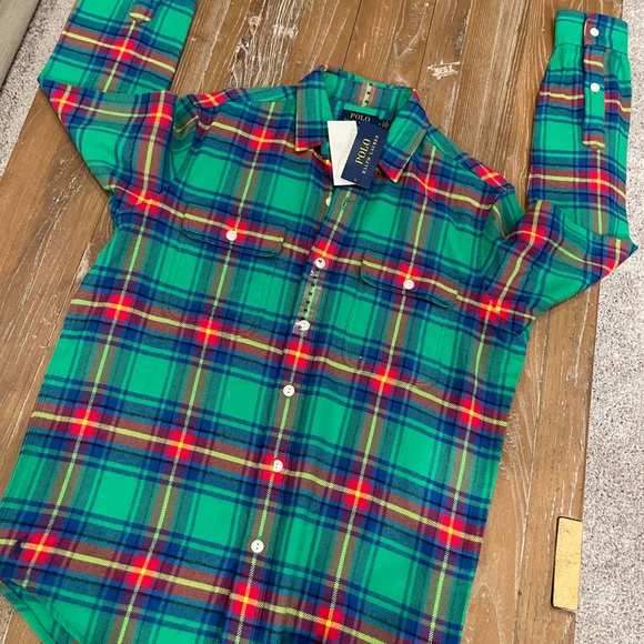Polo Ralph Lauren- Plaid Button Front Flannel Men’s Long Sleeve Shirt- Sz M NWT - Picture 2 of 4